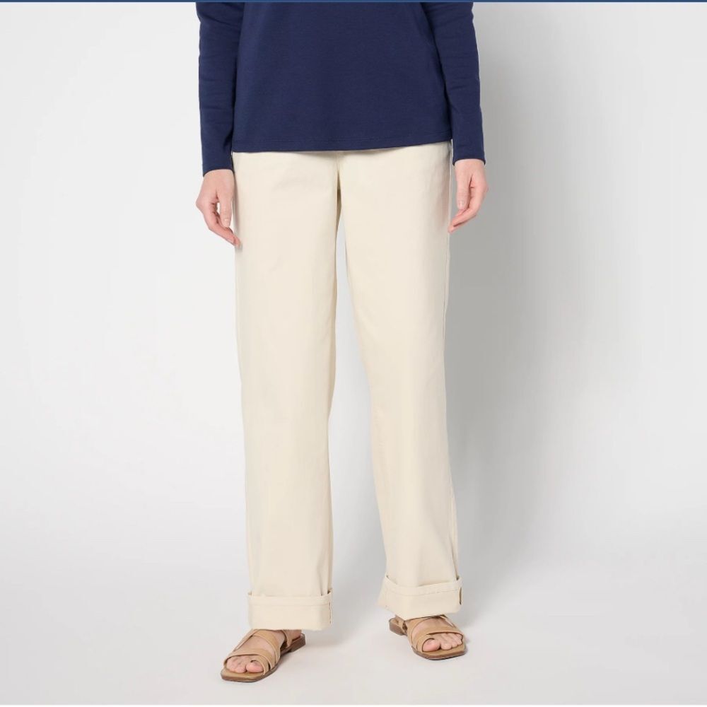 Denim & Co. Regular EasyWear Twill Full-Length Wide-Leg Pant Ecru Size M